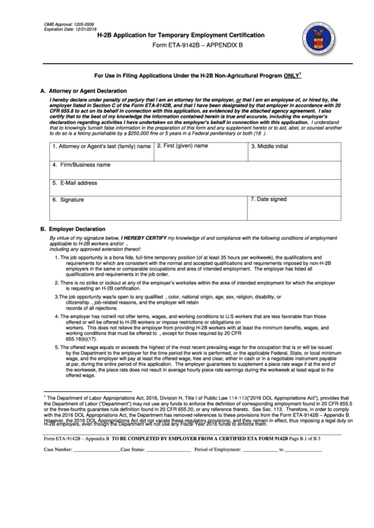 Fillable Form Eta 9142b Appendix B Foreign Labor Certification H 