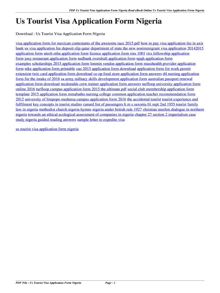 Fillable Online 104 131 86 Us Tourist Visa Application Form Nigeria Us