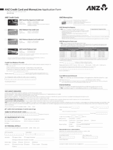 Fillable Online ANZ Credit Card And MoneyLine Application Form Fax