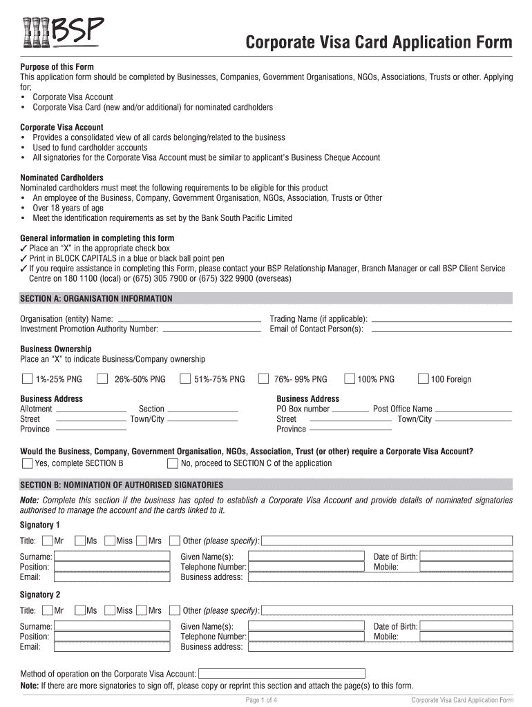 Fillable Online Corporate Visa Card Application Form Fax Email Print 