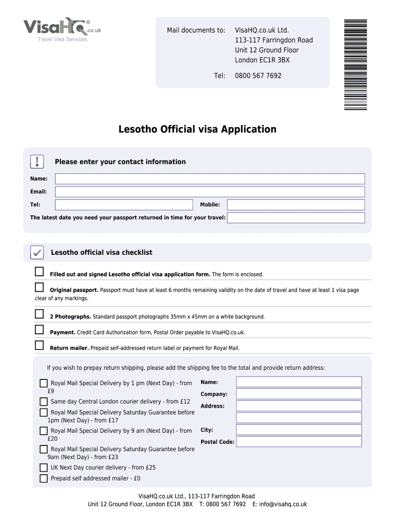 Fillable Online Lesotho Visahq Co Lesotho Official Visa Application Fax 