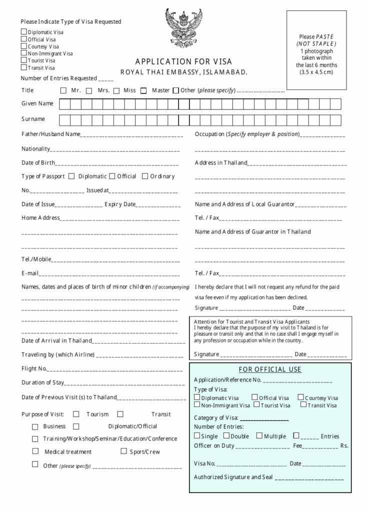 Fillable Thai Visa Application Form Printable Forms Free Online