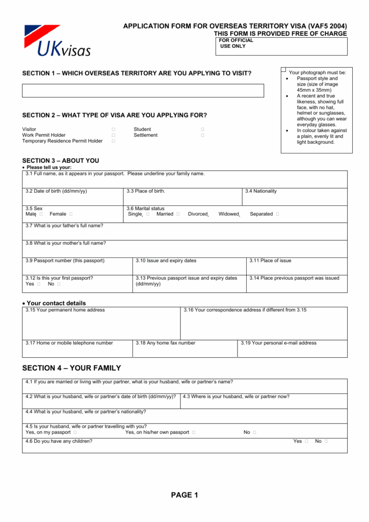Form VAF5 Download Printable PDF Or Fill Online Visa Application Form 