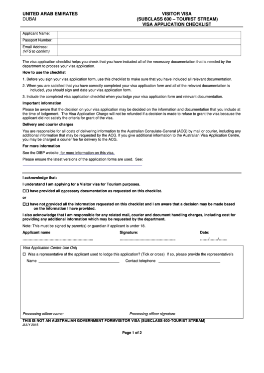 Form Visitor Visa Subclass 600 Tourist Stream Visa Application 