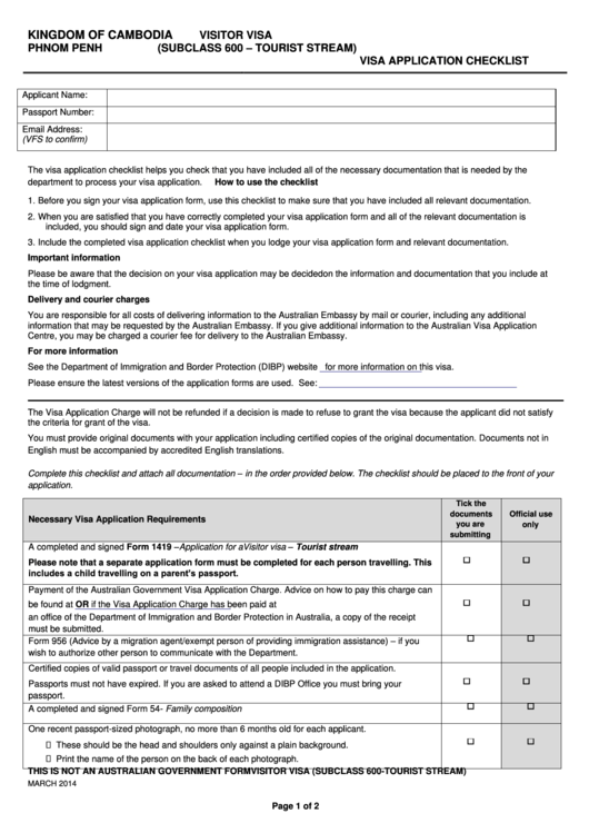 Form Visitor Visa Subclass 600 Tourist Stream Visa Application 