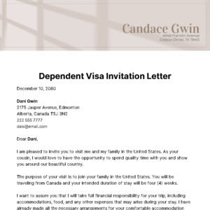 Free Dependent Visa Invitation Letter Edit Online Download