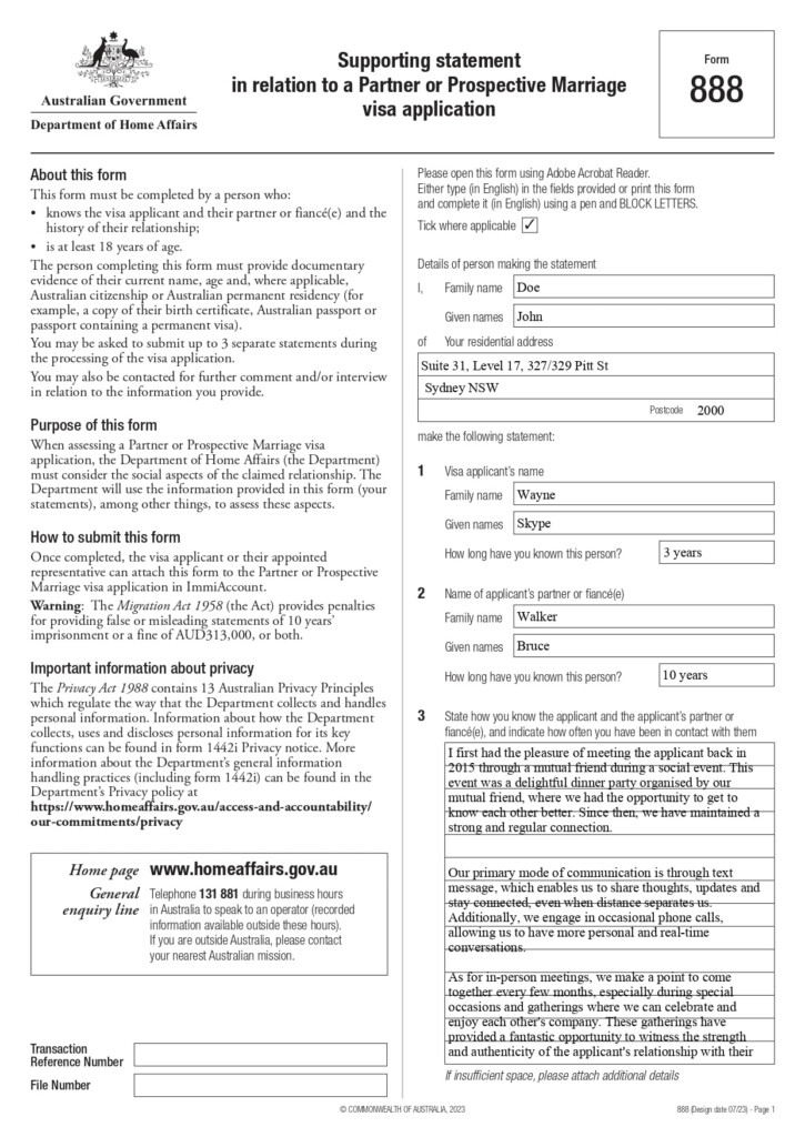 How To Fill Out Form 888 For A Partner Visa With Sample Answers 