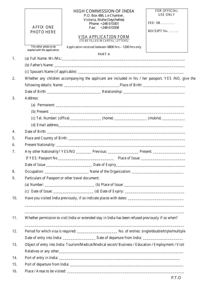 Indian Visa Application Form Pdf Fill Online Printabl Vrogue co
