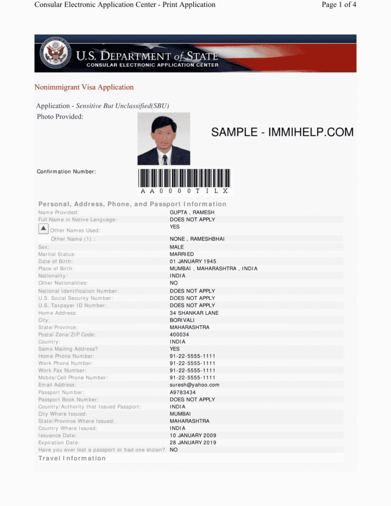 Online Nonimmigrant Visa Application Ds 160 Pdf Formulaire Ds 160 