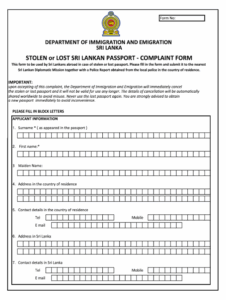 Passport Application Form Pdf Download Sri Lanka Fill