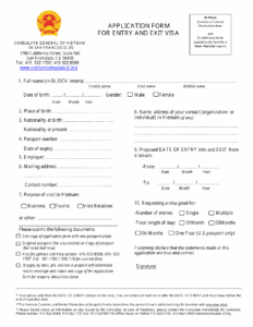 San Francisco California Vietnamese Visa Application Form For Entry