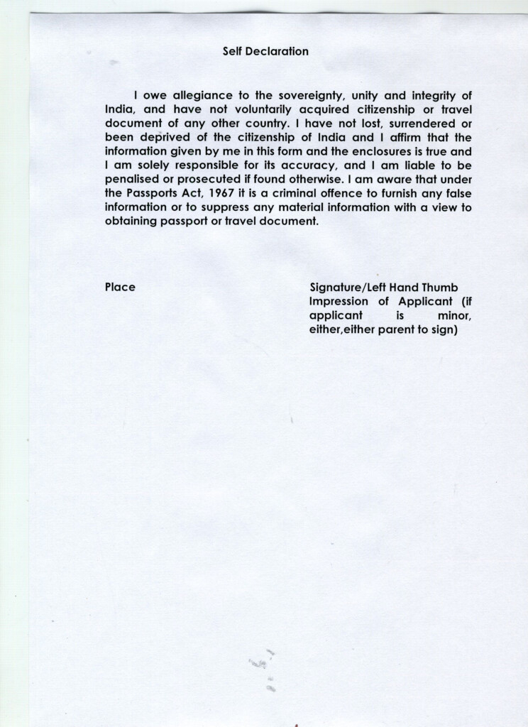 Self Declaration Form For Indian Passport DeclarationForm