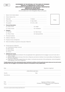 Singapore Myanmar Entry Tourist Visa Application Embassy Of The