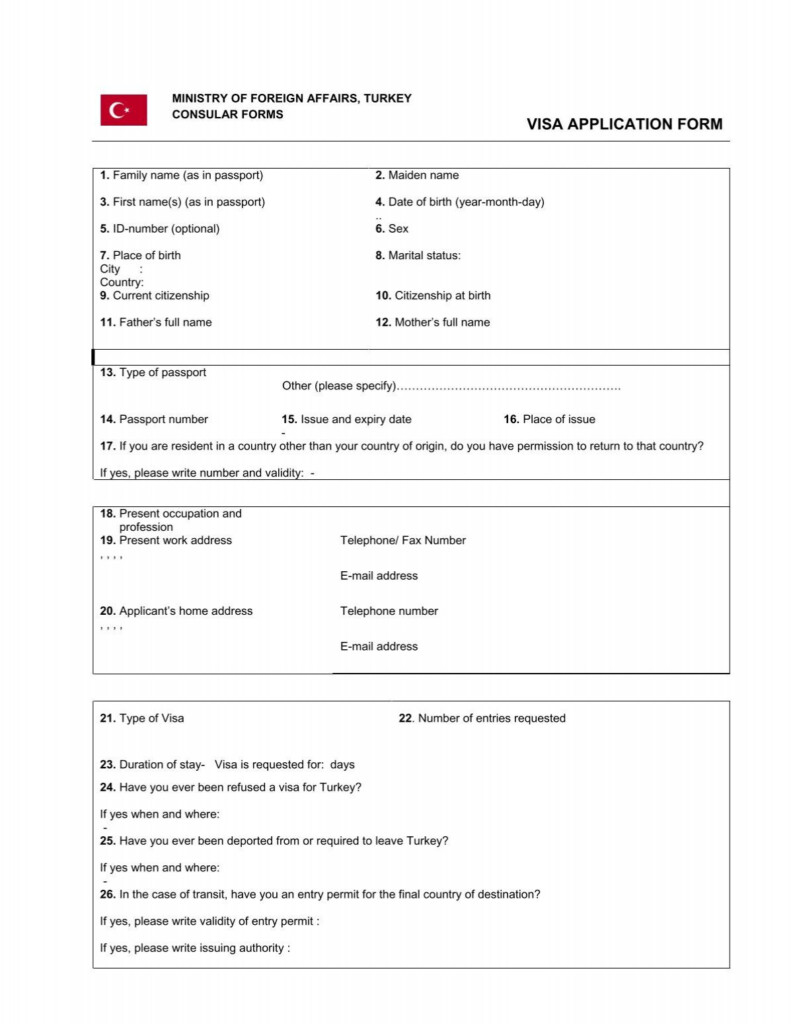 Turkey Visa Application Form