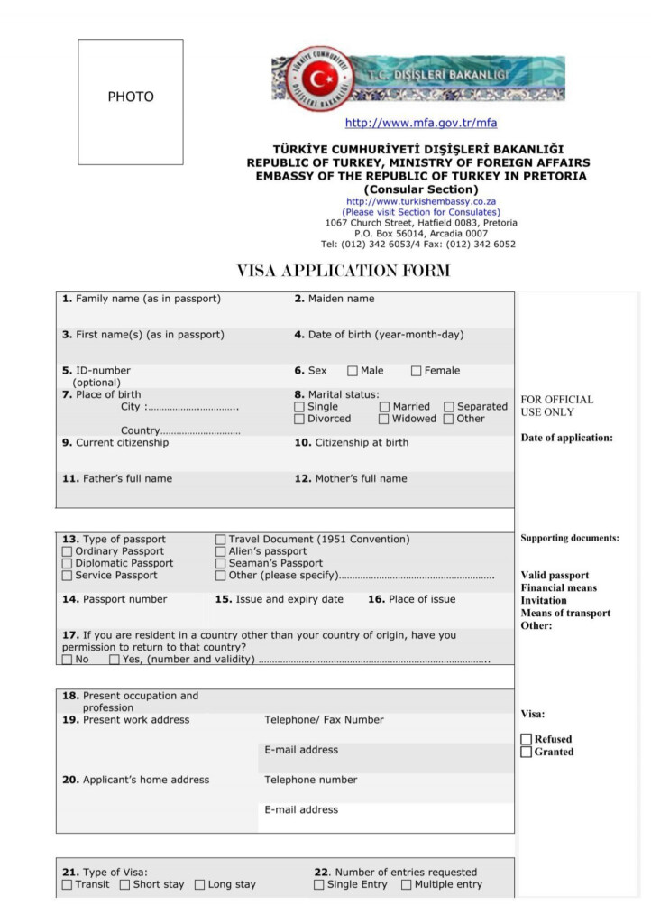 Turkey Visa Application Form Visas Zone