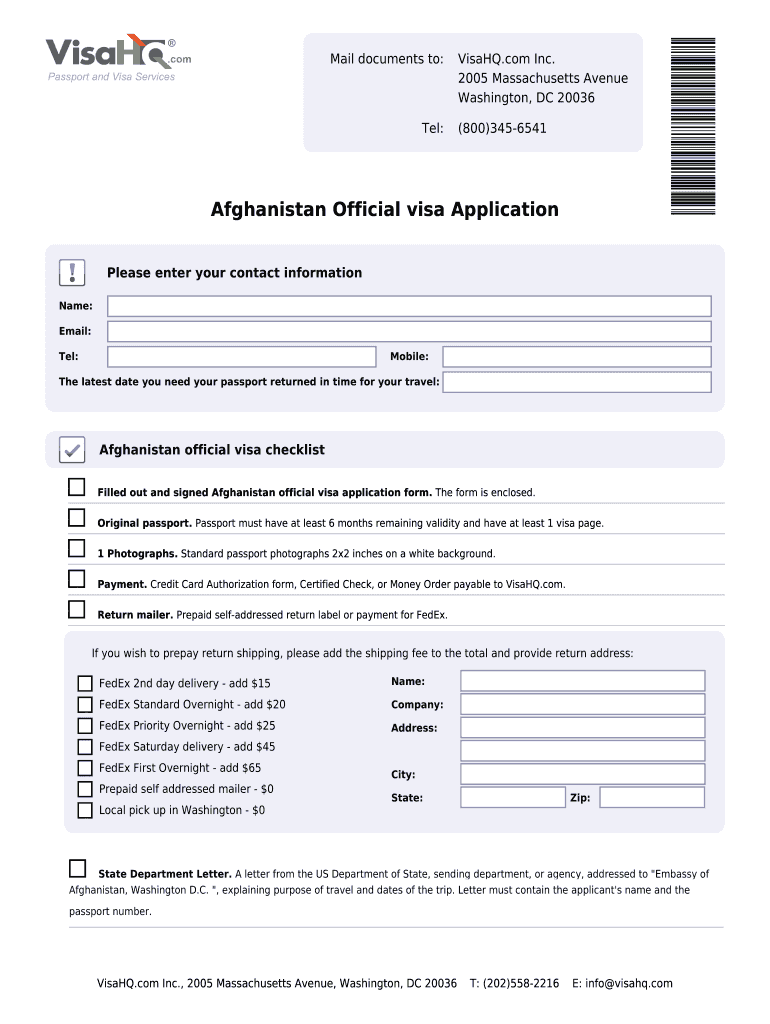 Visa Application Afghanistan Fill Online Printable Fillable Blank 